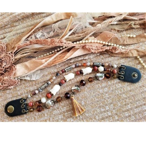 Artisan, Hand Crafted Bracelet. Multi Strand. Buddha. Faux Leather Snap Closure. - Picture 7 of 9